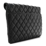Calfskin Quilted Front Logo Enchained Clutch Black