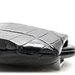 Shiny Supple Calfskin Logo Crocodile Embossed Cloud Coin Purse Black White