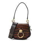 Calfskin Crocodile Embossed Small Tess Bag Dark Ebony
