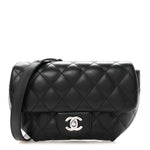 Calfskin Quilted CC Uniform Flap Belt Bag Black
