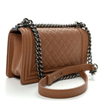 Caviar Quilted Medium Boy Flap Light Brown