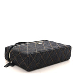 Denim Quilted Top Handle Slim Vanity Case With Chain Dark Blue Orange