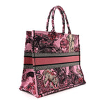 Canvas Embroidered Large Toile de Jouy Voyage Book Tote Fuchsia Multicolor