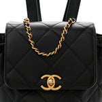 Lambskin Quilted Logo Mini Backpack Black