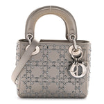 Satin Crystal Cannage Mini Lady Dior Gray