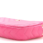 Lambskin Chevron Quilted Small Clutch With Chain Pink