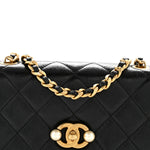 Glazed Calfskin Quilted Mini Pearl Side Flap Black