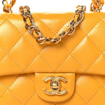 Shiny Lambskin Quilted Golden Links Top Handle Flap Yellow