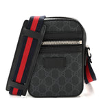 GG Supreme Monogram Appia Calfskin Web Small Camera Messenger Bag Black Grey