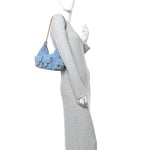Washed Denim Quilted Large Trendy Pockets Hobo Blue