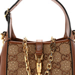 New Canvas Charisma Calfskin Crystal GG Monogram Mini Jackie 1961 Hobo Camel Ebony