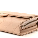 Caviar Quilted Phone Holder Wallet on Removable Chain Light Beige