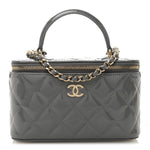 Patent Quilted Quilted Small Top Handle Vanity Case With Chain Grey