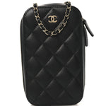 Caviar Quilted Phone Holder Wallet On Chain WOC Black