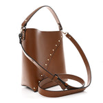 Calfskin Rockstud Wispy Bucket Bag Tobacco