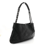 Caviar Quilted Expandable Zip Shoulder Bag Black
