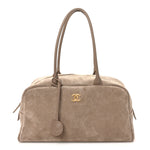 Suede Calfskin Large Perfect Bowling Bag Grey