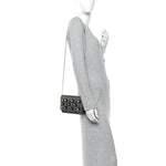 Glossy Calfskin Crystal Studded Tube Wallet On Chain Graphite