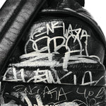 Agneau Arena Graffiti All Over Mini Explorer Crossbody Backpack  Black White