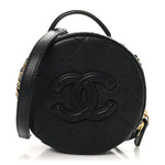 Caviar Quilted Small Round Vanity With Chain Black