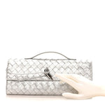 Metallic Lambskin Intrecciato Long Andiamo Top Handle Clutch Silver