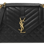 Grain De Poudre Textured Mixed Matelasse Triquilt Medium Monogram Satchel Black