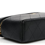 Goatskin Quilted Top Handle Slim Vanity With Chain Black