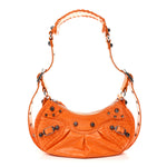 Extra Supple Calfskin Crocodile Embossed Le Cagole Shoulder Bag XS Pop Orange