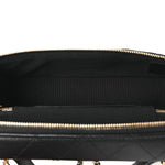 Goatskin Stitched Top Handle Slim Vanity With Chain Black