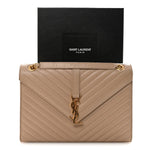 Grain De Poudre Matelasse Chevron Large Monogram Satchel Dark Beige