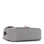 Lambskin Quilted Mini Rectangular Pearl Crush Flap Grey