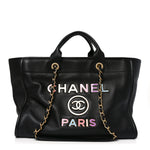 Calfskin Medium Deauville Tote Black Multicolor