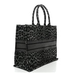 Canvas Mizza Embroidered Large Leopard Book Tote Grey