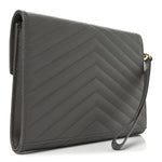 Grain De Poudre Matelasse Chevron Monogram Envelope Clutch Fog