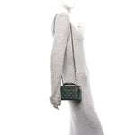 Iridescent Lambskin Quilted Small Top Handle Vanity Case With Chain Green