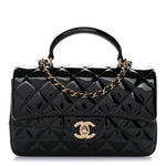 Patent Quilted Mini Top Handle Rectangular Flap Black