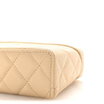 Caviar Quilted Top Handle Slim Vanity With Chain Beige