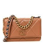Lambskin Quilted Chanel 19 Wallet On Chain WOC Brown