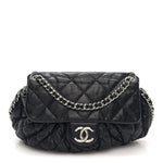 Washed Lambskin Quilted Medium Chain Around Messenger Black