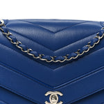 Caviar Chevron Quilted Single Flap Blue