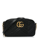 Calfskin Matelasse Small GG Marmont Chain Shoulder Bag Black