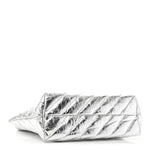 Metallic Crushed Calfskin Quilted Medium Crush Carry All Tote Bag Silver