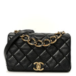 Lambskin Quilted Medium Color Match Flap Black