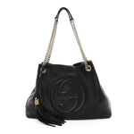 Pebbled Calfskin Medium Soho Chain Shoulder Bag Black