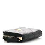 Lambskin Quilted CC Pearl Crush Zip Card Holder On Chain Black