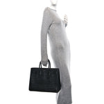 Calfskin Crocodile Embossed Large Sac De Jour Carryall Black