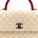 Caviar Lizard Quilted Medium Coco Handle Flap White