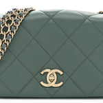 Lambskin Quilted Mini Chain Rows Flap  Green