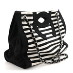 Canvas Grosgrain Striped CC Shopping Tote Black White