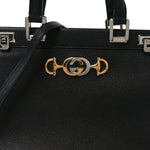 Grainy Calfskin Medium Zumi Top Handle Bag Black
